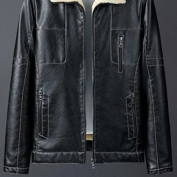 Black Mens Zip Up PU Leather Jacket - Picture 2 of 7